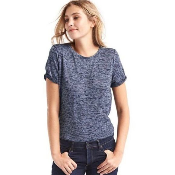 Gap Navy Spacedye Softspun Knit Short Sleeve T-Shirt - Picture 1 of 7